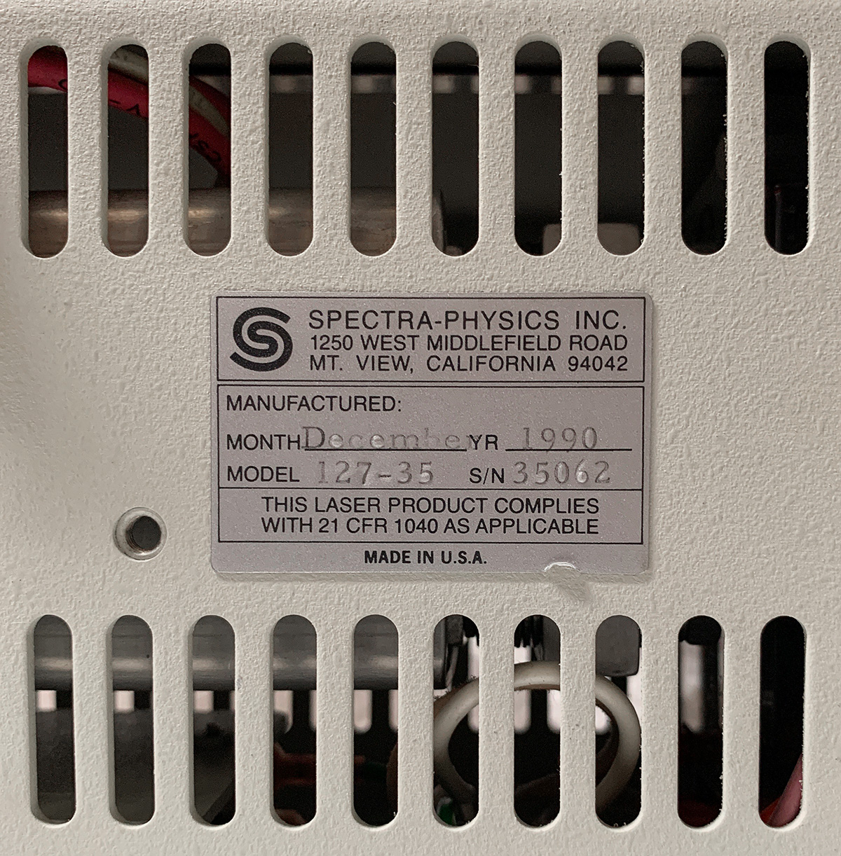 Spectra-Physics 127 Maker Plate, SN:35062, Dec 1990